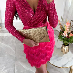 Robe de cocktail envoûtante à sequins et franges Ginger, détail du tissu – Valloro Paris