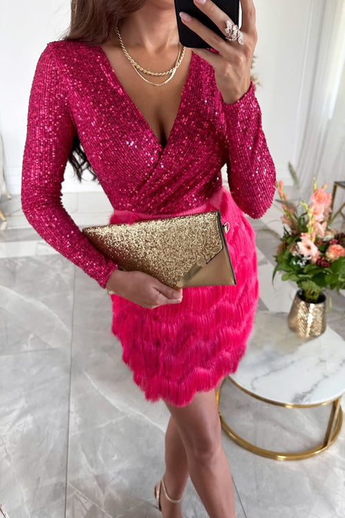 Robe de cocktail envoûtante à sequins et franges Ginger, détail du tissu – Valloro Paris