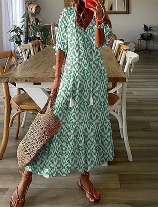 Robe boho avec couverture du ventre Michaela, portée en situation – Valloro Paris