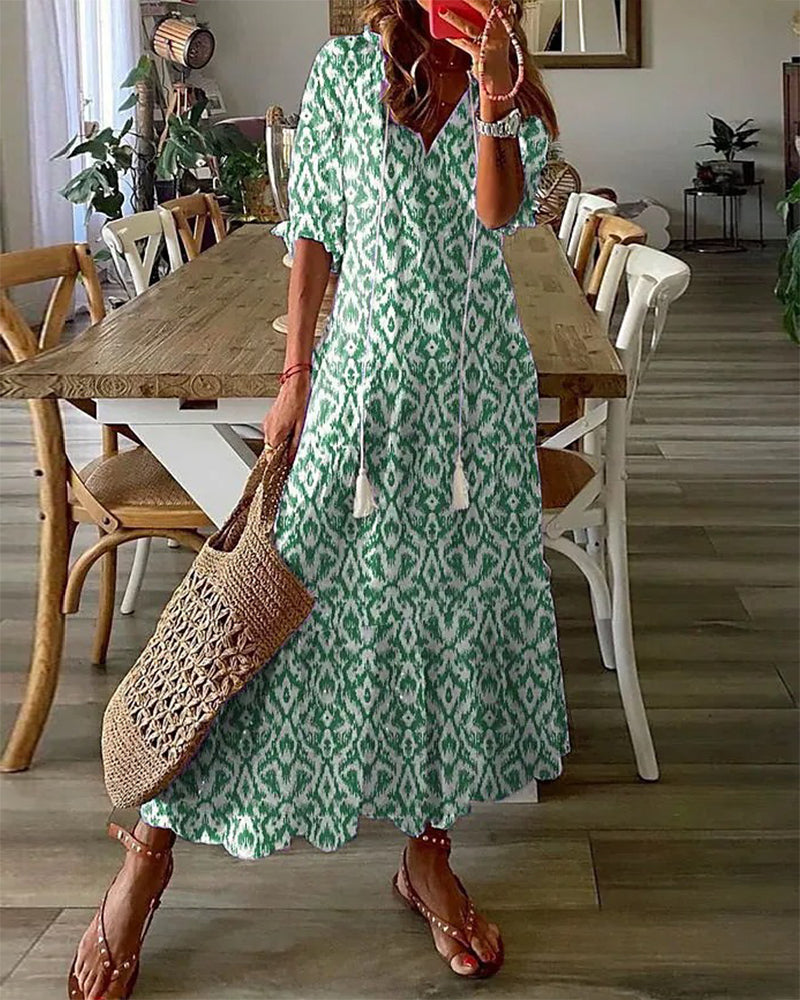Robe boho avec couverture du ventre Michaela, portée en situation – Valloro Paris
