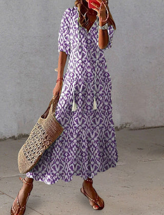 Robe boho avec couverture du ventre Michaela, détail du tissu – Valloro Paris