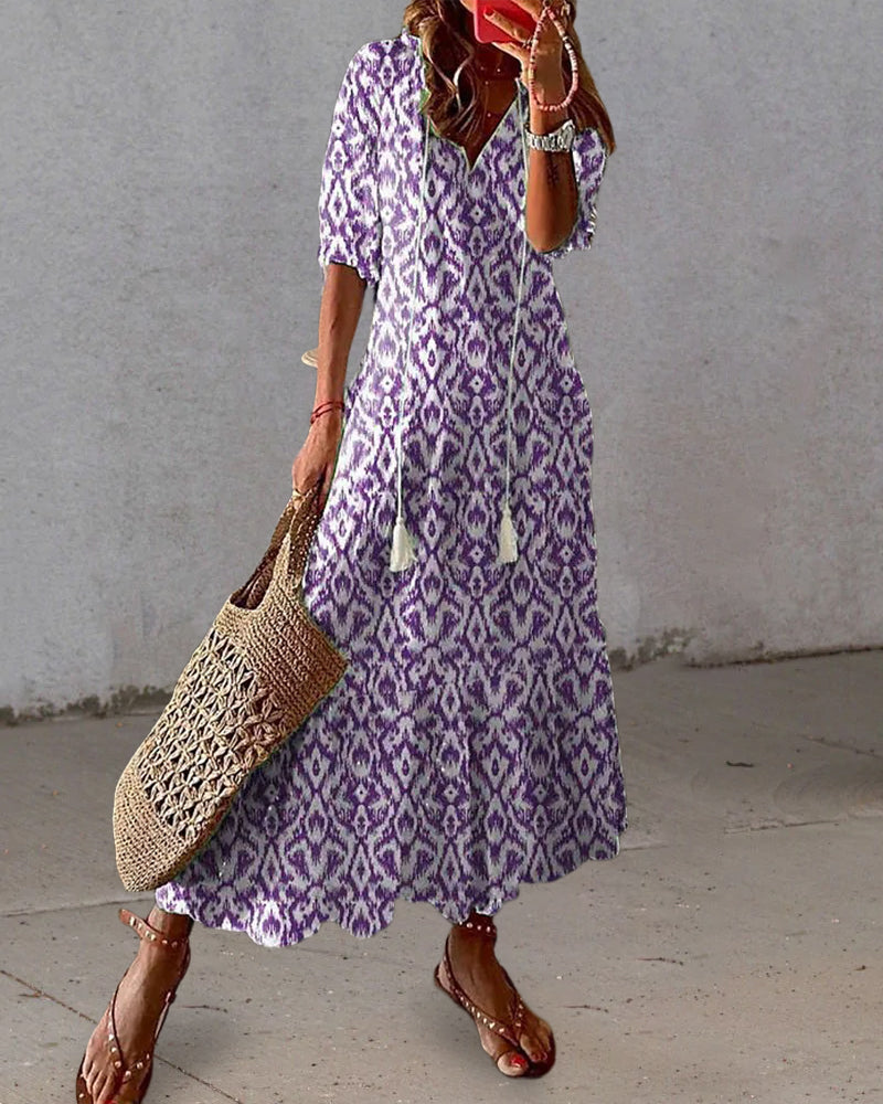 Robe boho avec couverture du ventre Michaela, détail du tissu – Valloro Paris