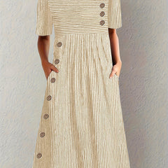 Robe d’été rayée Sofia, détail du tissu – Valloro Paris