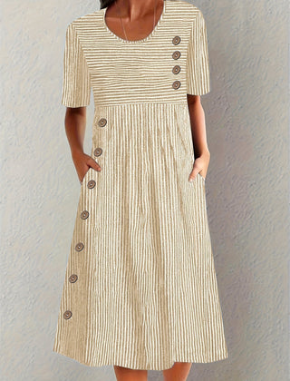 Robe d’été rayée Sofia, détail du tissu – Valloro Paris