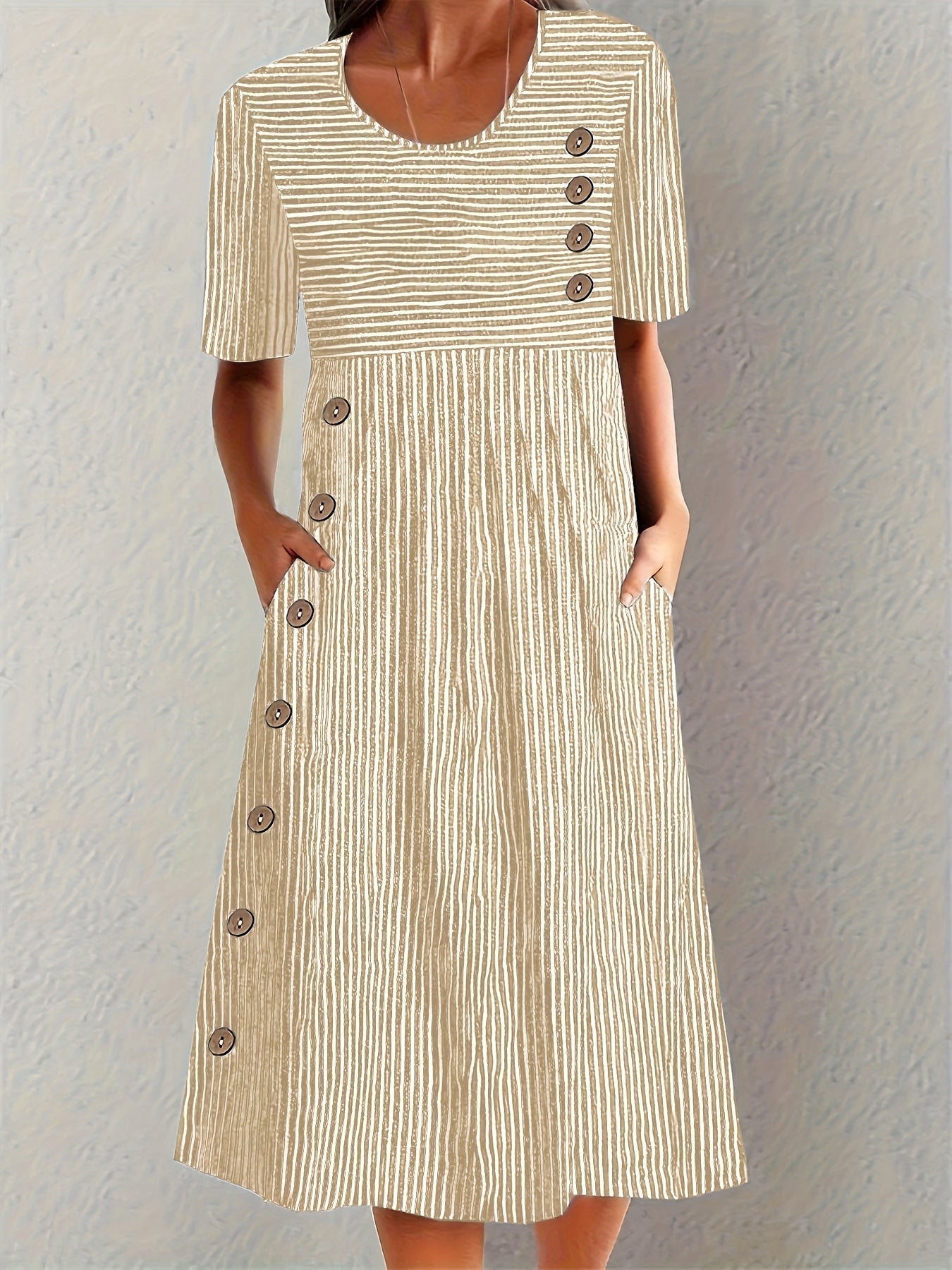 Robe d’été rayée Sofia, détail du tissu – Valloro Paris