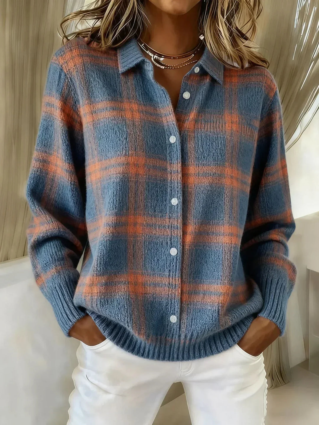 ANNA | CARDIGAN TRICOTÉ À CARREAUX