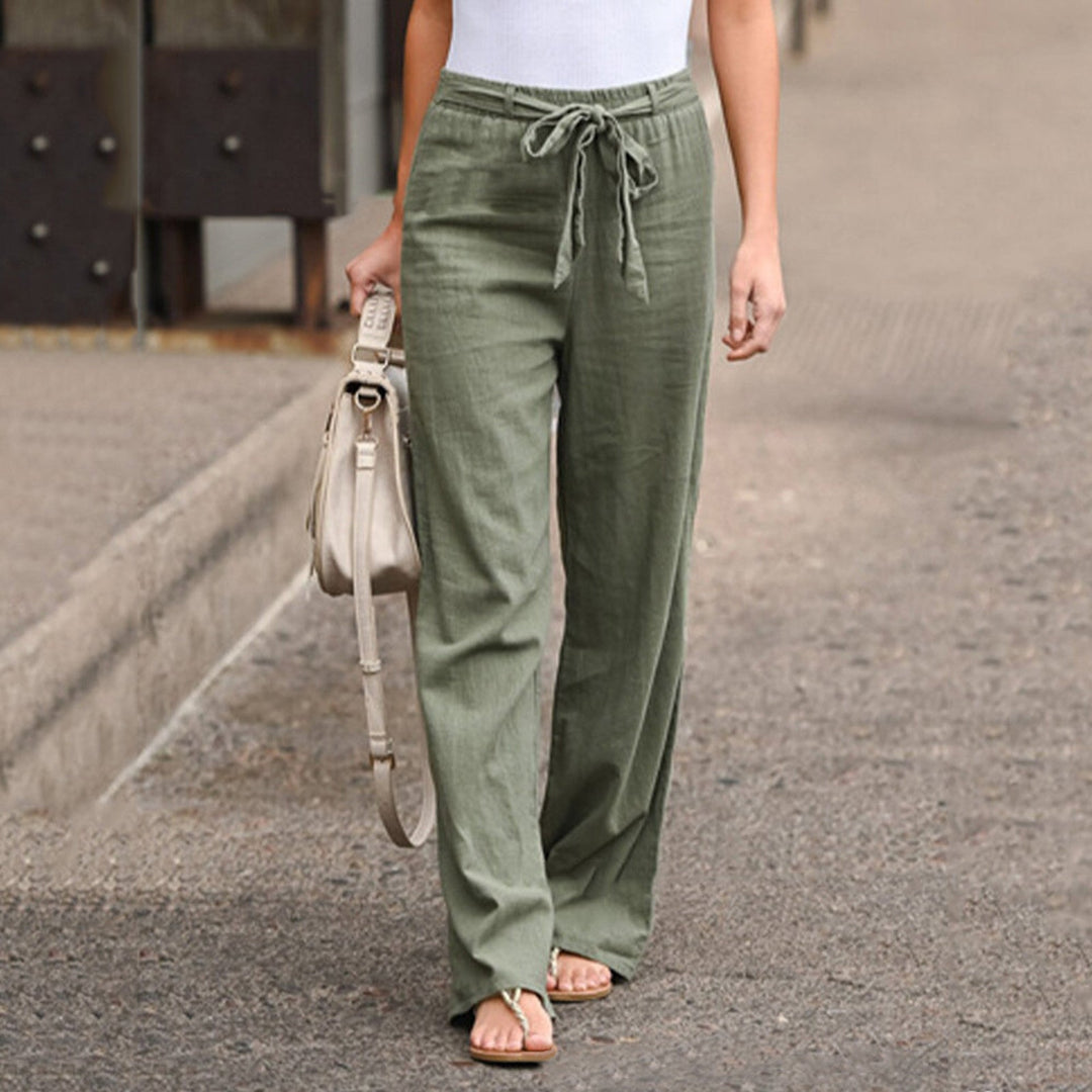Pantalon large élégant effet lin Camilla, vue de dos – Valloro Paris