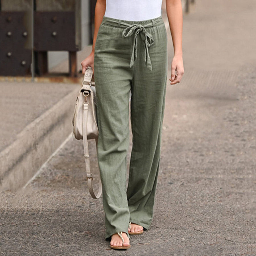 Pantalon large élégant effet lin Camilla, vue de dos – Valloro Paris