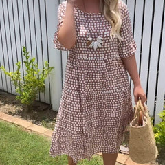 Robe midi à manches courtes Nicola, vue de profil – Valloro Paris
