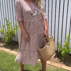 Robe midi à manches courtes Nicola, vue de dos – Valloro Paris