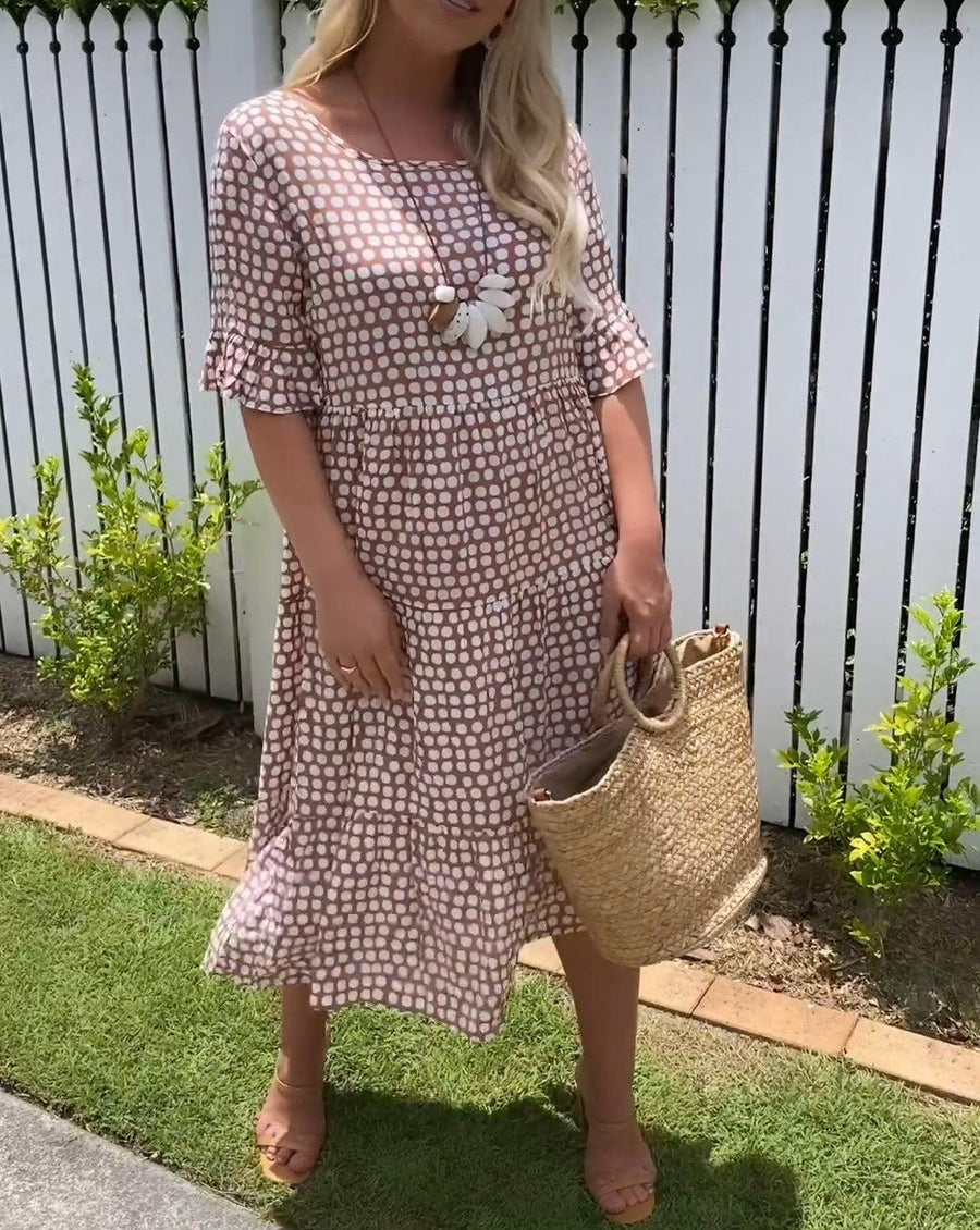 Robe midi à manches courtes Nicola, vue de dos – Valloro Paris
