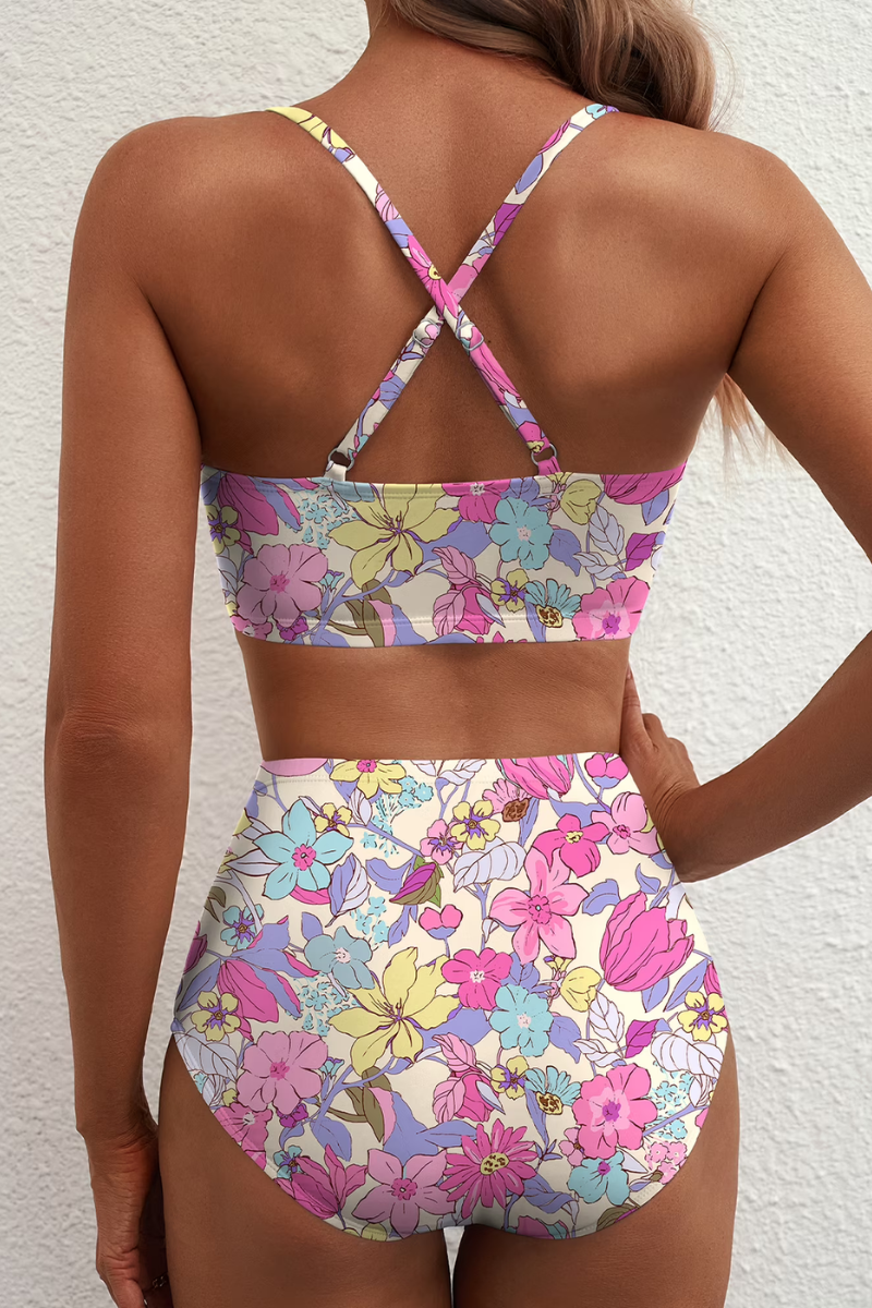 Bikini taille haute à carreaux Léa, vue rapprochée – Valloro Paris