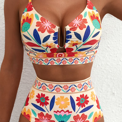 Bikini taille haute à carreaux Léa, détail des finitions – Valloro Paris
