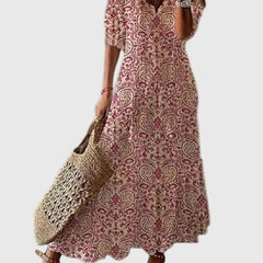 Robe maxi d'été vintage boho Amalia, détail du tissu – Valloro Paris
