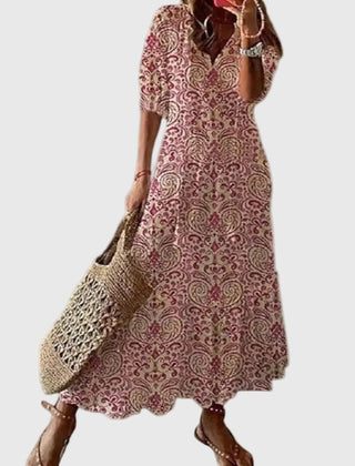 Robe maxi d'été vintage boho Amalia, détail du tissu – Valloro Paris