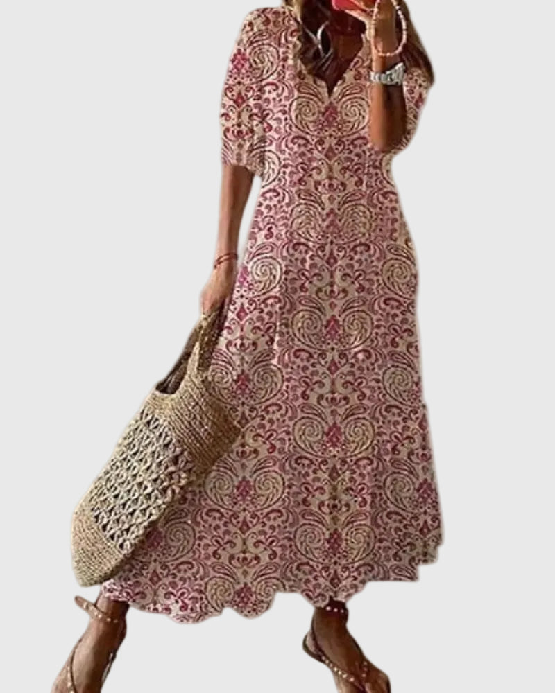 Robe maxi d'été vintage boho Amalia, détail du tissu – Valloro Paris