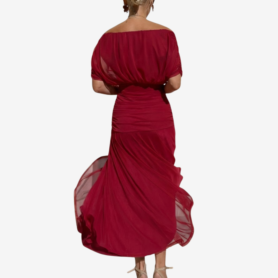 Robe élégante au tombé impeccable Christine, détail du motif – Valloro Paris