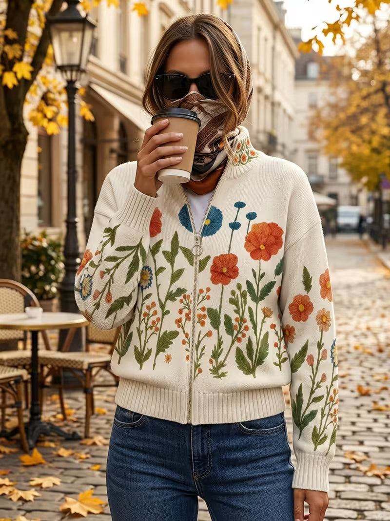 Wrenna™ | Cardigan zippé à fleurs des champs