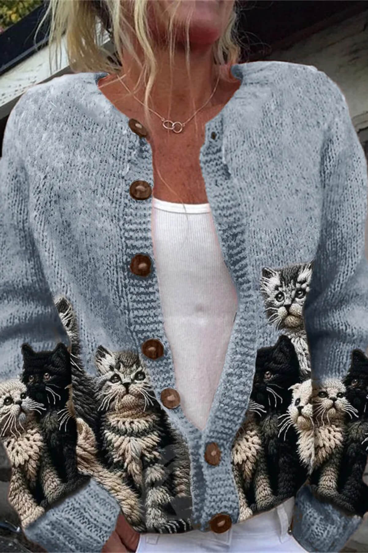 Élodie | Cardigan en maille à motif félin