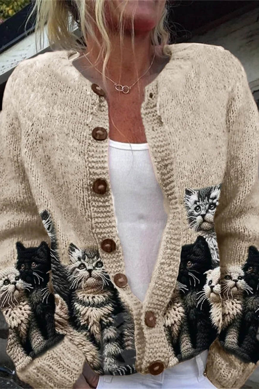 Élodie | Cardigan en maille à motif félin