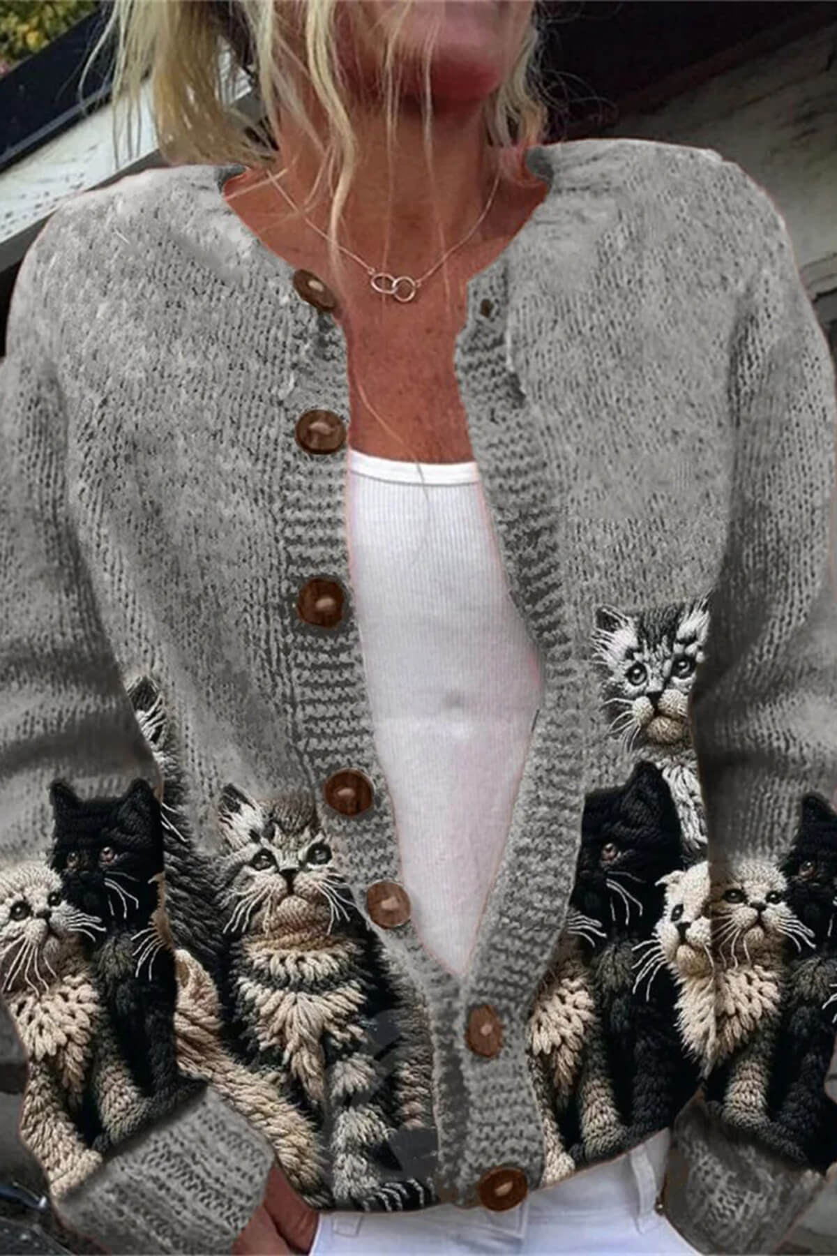 Élodie | Cardigan en maille à motif félin