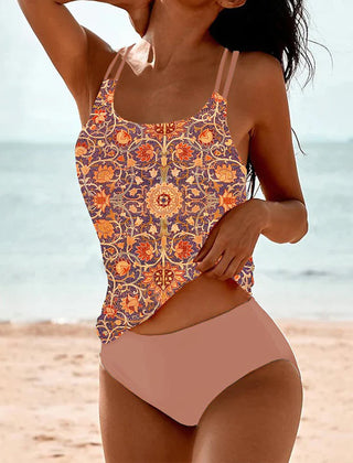 Tankini imprimé à double bretelle Maëlys, portée à la plage – Valloro Paris