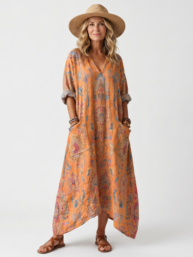 Valloro™ | Robe Midi Imprimée à Poches Sophie