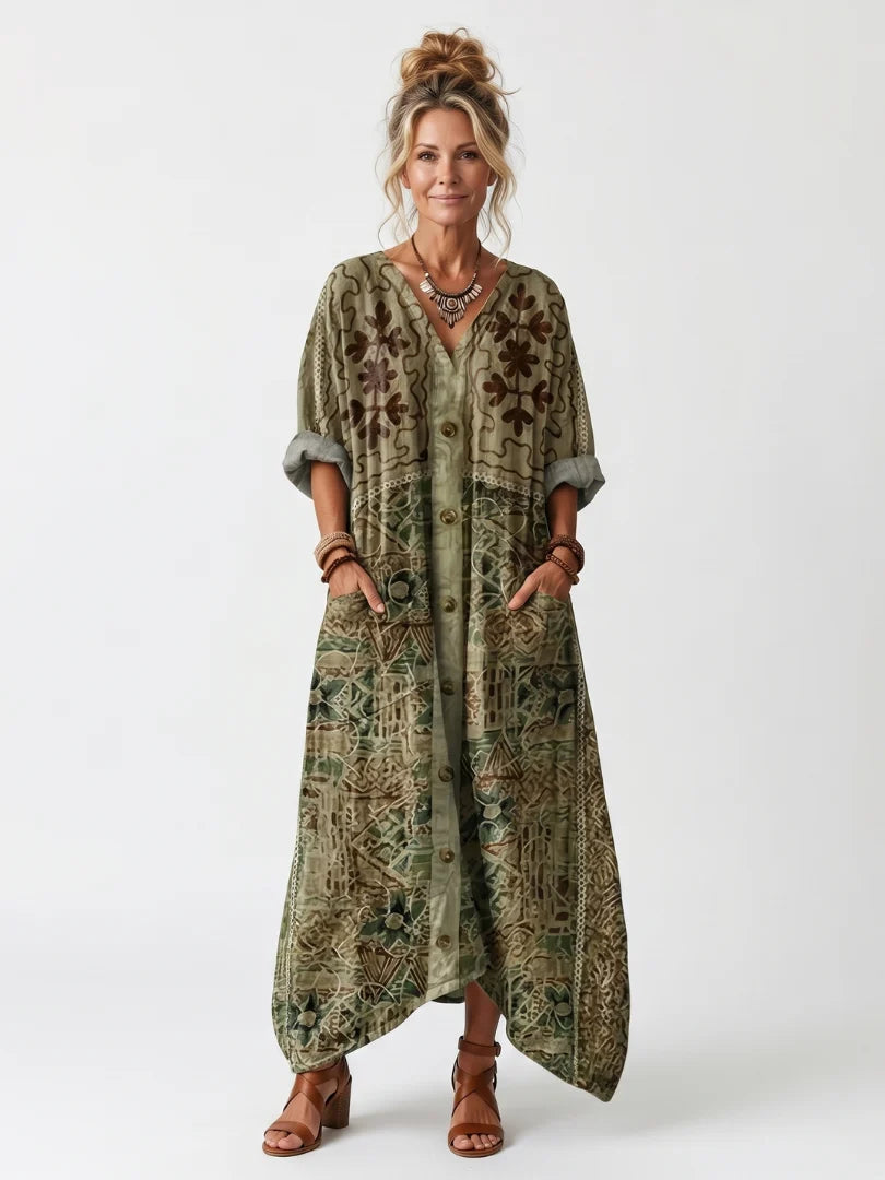 Valloro™ | Robe Midi Imprimée à Poches Sophie