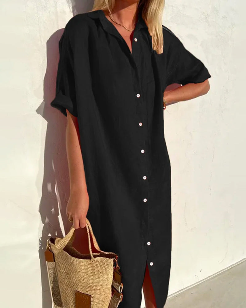 Robe chemise intemporelle en mélange de coton Aria, vue de dos – Valloro Paris