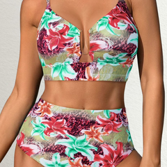 Bikini taille haute à carreaux Léa, détail du tissu – Valloro Paris