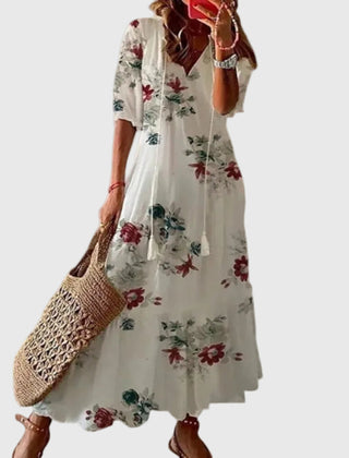 Robe maxi d'été vintage boho Amalia, détail du motif – Valloro Paris