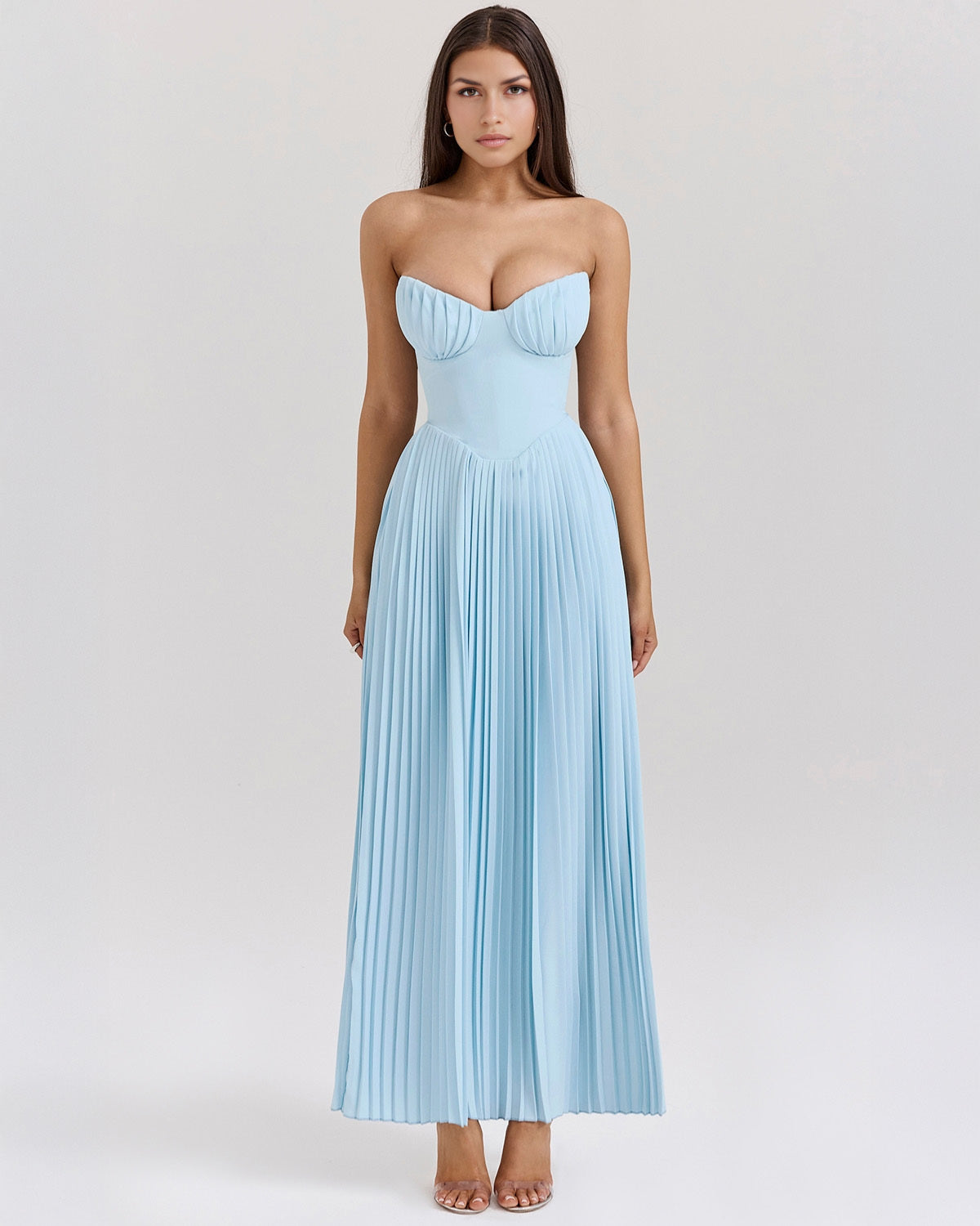 Robe longue fluide et élégante Siena, vue de face – Valloro Paris