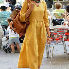 Robe tunique élégante effet lin Elena, vue de face – Valloro Paris