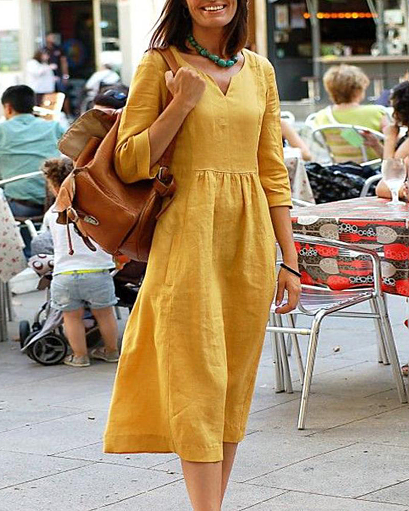 Robe tunique élégante effet lin Elena, vue de face – Valloro Paris