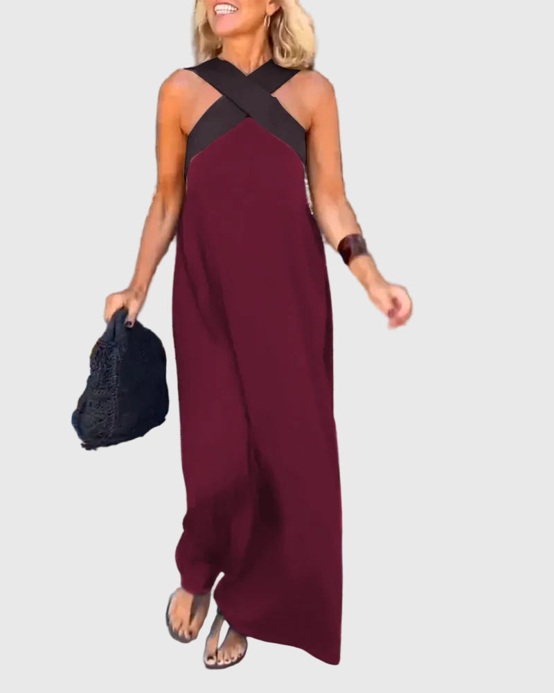 Robe maxi fluide et élégante Elena, vue complète du modèle – Valloro Paris