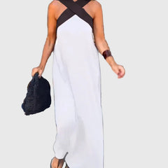 Robe maxi fluide et élégante Elena, détail du motif – Valloro Paris