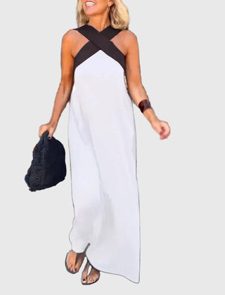 Robe maxi fluide et élégante Elena, détail du motif – Valloro Paris