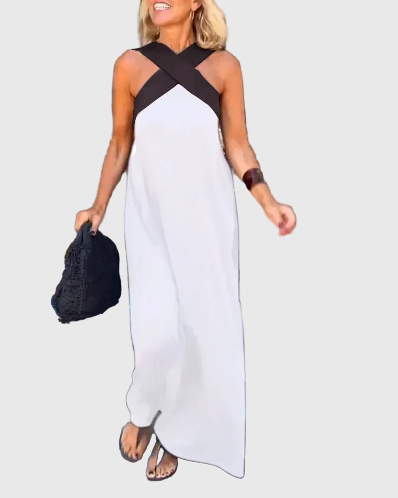 Robe maxi fluide et élégante Elena, détail du motif – Valloro Paris