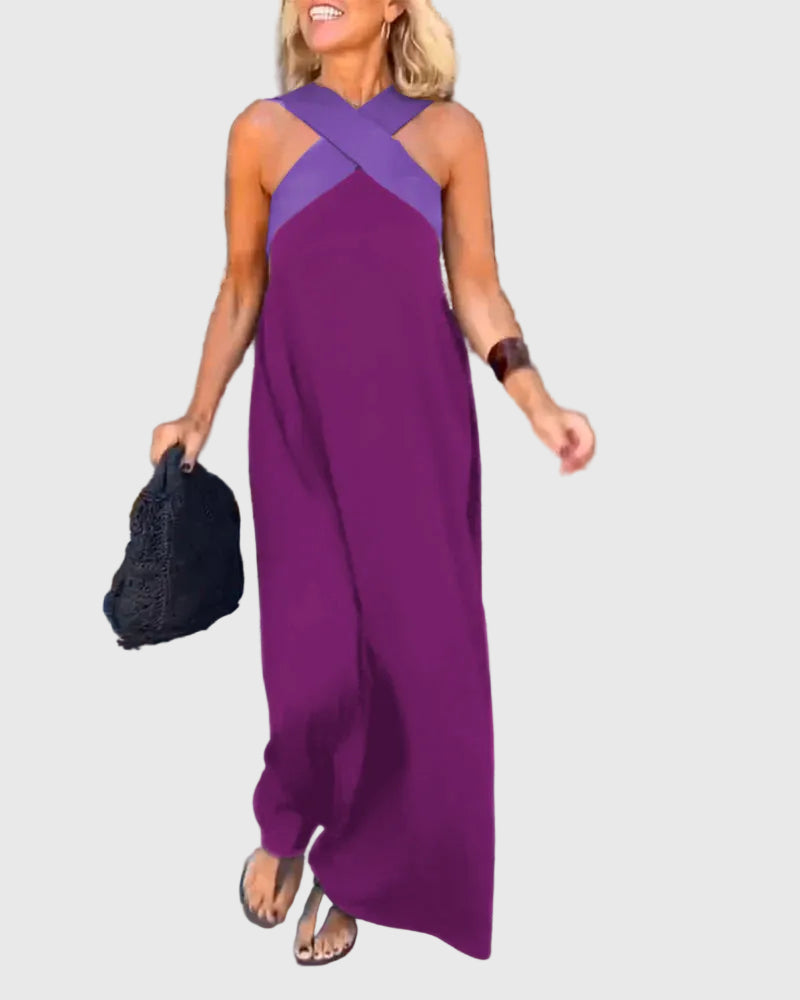 Robe maxi fluide et élégante Elena, présentation du coloris – Valloro Paris