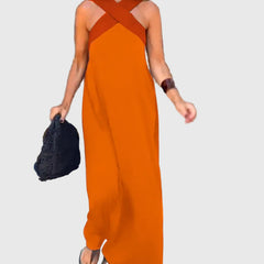 Robe maxi fluide et élégante Elena, détail des finitions – Valloro Paris
