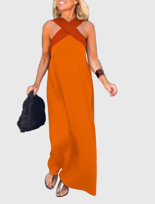 Robe maxi fluide et élégante Elena, détail des finitions – Valloro Paris