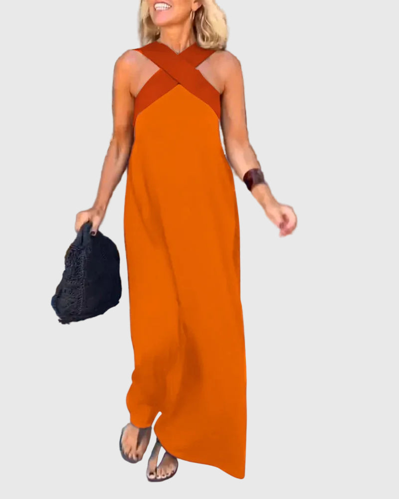 Robe maxi fluide et élégante Elena, détail des finitions – Valloro Paris