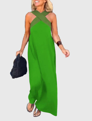 Robe maxi fluide et élégante Elena, vue rapprochée – Valloro Paris