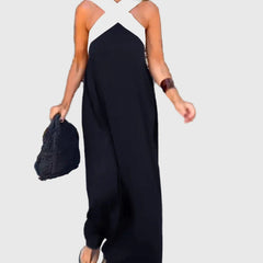 Robe maxi fluide et élégante Elena, vue de profil – Valloro Paris