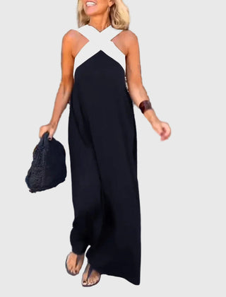 Robe maxi fluide et élégante Elena, vue de profil – Valloro Paris