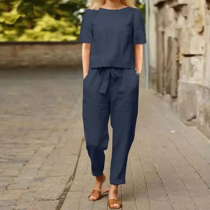 Ensemble élégant en coton effet lin Livia, présentation du coloris – Valloro Paris