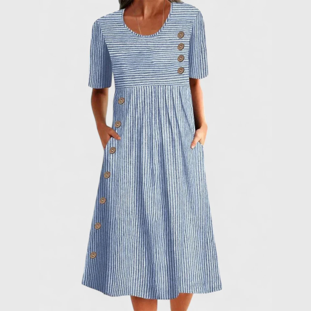 Robe midi rayée Jarna, vue de face – Valloro Paris