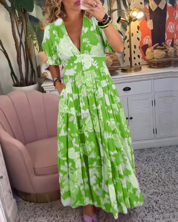 Robe florale vibrante Floriana, vue rapprochée – Valloro Paris