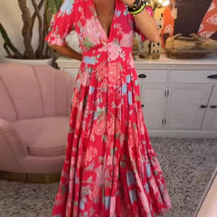Robe florale vibrante Floriana, détail du tissu – Valloro Paris