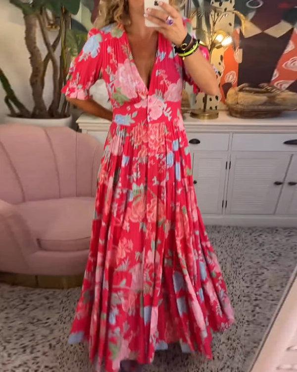 Robe florale vibrante Floriana, détail du tissu – Valloro Paris
